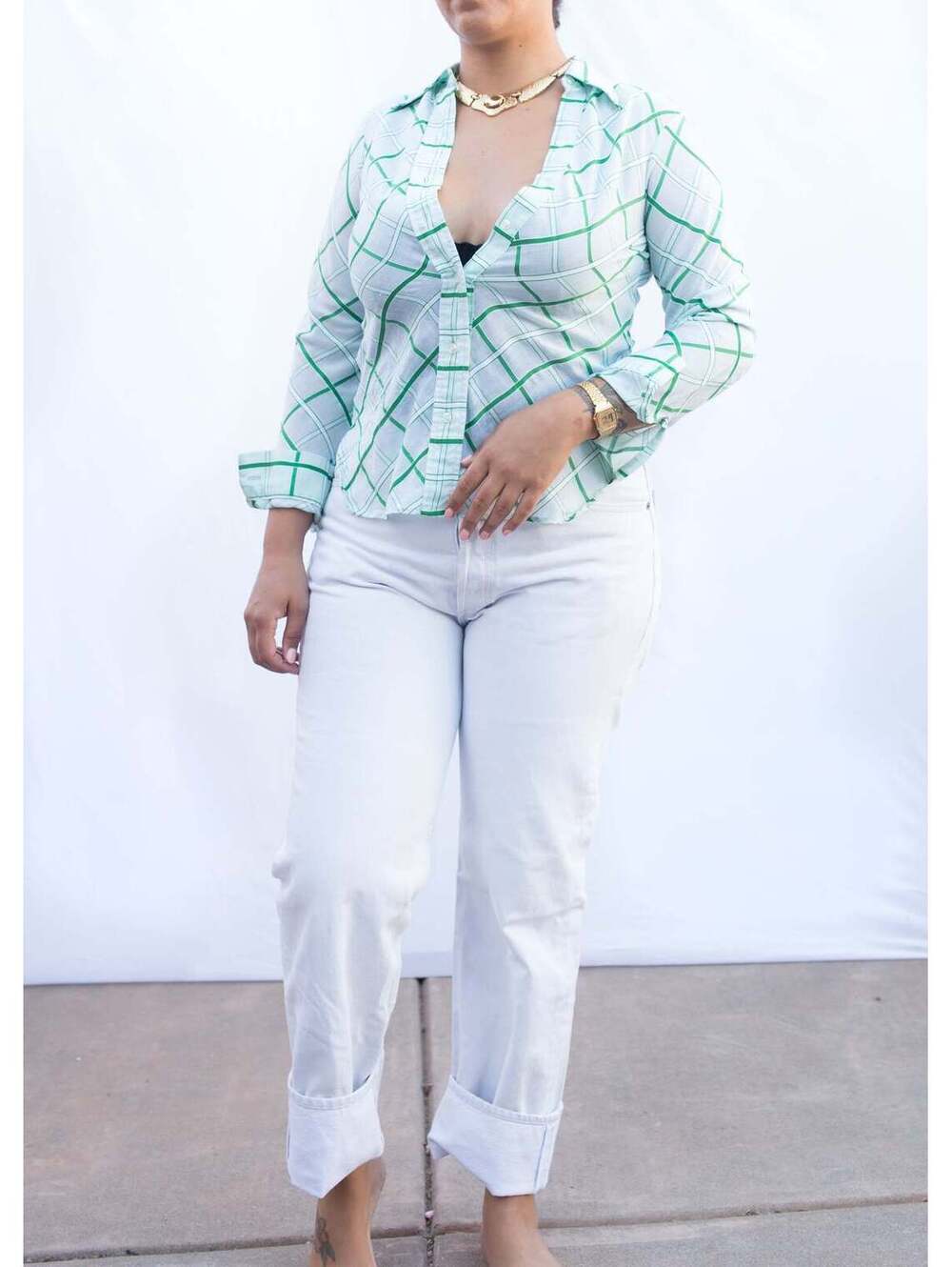 Striped Mint Button-Up Blouse